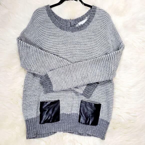 Design History Wool Blend Leather Front Pockets Sweater L - Picture 2 of 8